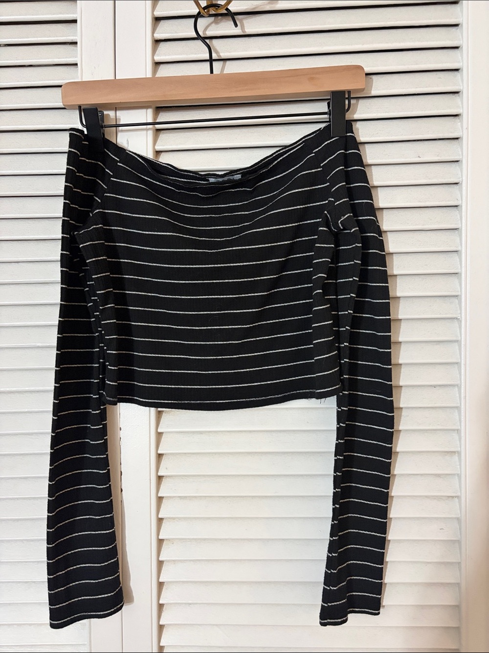 Tobi Black Striped Off-Shoulder Crop Top